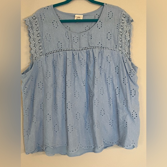 3X Knox Rose Babydoll Light Blue Blouse - Picture 2 of 5